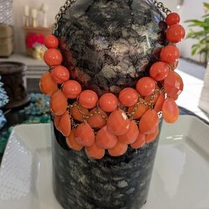 Beaded Necklace Orange Tone with gold trim